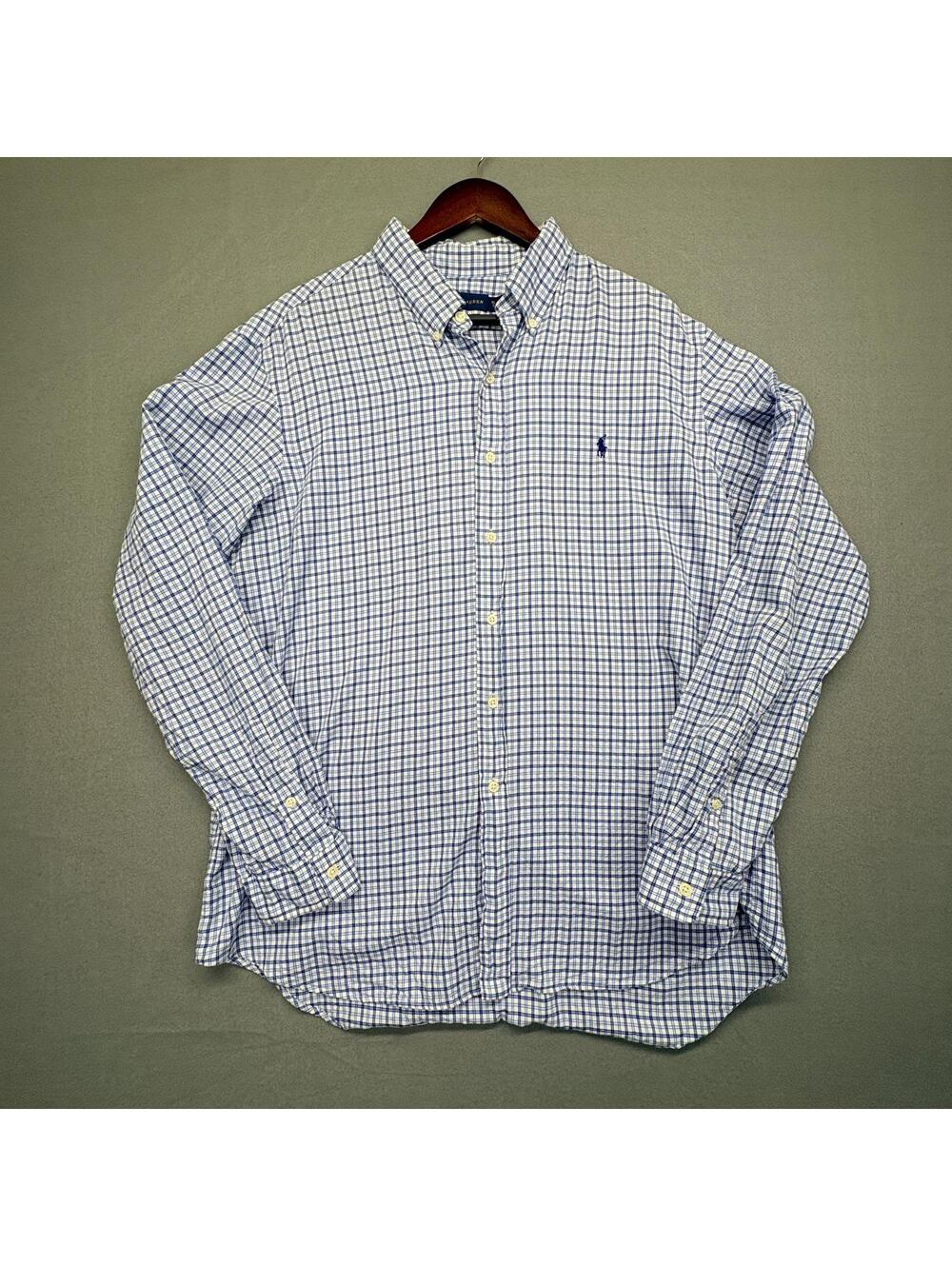 Polo Ralph Lauren Men's XL Blue and White Checkered Button-Down Shirt